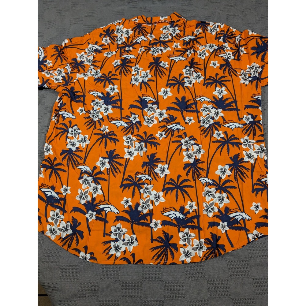 NFL Denver Broncos Hawaiian Shirt Mens 2XL Orange Tropical Floral Button Up NWT - Picture 6 of 11